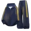 Conjunto de Moletom com Capuz e Cardigan, Outono/Inverno 2026, Calça Esportiva Patchwork Listrada Unissex, Conjunto Casual de Duas Peças