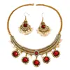 Traje de joyería retro europeo y americano de perlas y rubíes, collar y pendientes exagerados de cuentas de gota de agua transfronterizos, joyería estilo indio