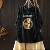 Blusa Feminina Super Estilosa de Manga Curta 2026 Nova Moda de Verão Solta Tamanho Plus Trendy Versátil Estampada Tmht