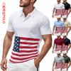 Polo informal de manga corta estilo americano de verano para hombre, fino, de secado rápido, con estampado de bandera de seda helada, transpirable y con solapa.