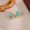Pendientes de Plata de Ley 925 Turquesa Retro Pendientes de Botón de Lujo Ligero Gama Alta Diseño de Nicho Estilo Vintage Adornos para Orejas