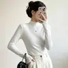 Color Sólido Cuello Semi Alto Elegante Adelgazante Capa Base Manga Larga 2026 Otoño/Invierno Nueva Ropa para Mujer Estilo Coreano Versátil Camiseta Base