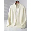 Cárdigan 100% Lana Pura para Hombre Cuello Alto Simple Prendas Exteriores Urbanas Tejidos Otoño Invierno Nuevo Abrigo Grueso Suéter