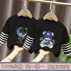 Camiseta de niño con patchwork de rayas, manga larga, primavera y otoño, algodón puro, top casual para niños, camiseta básica, ropa de otoño, corte holgado