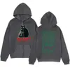 Sudadera con cremallera de diseño minimalista moderno, estampado de silueta de gato negro y gato verde, sudadera casual holgada, cárdigan