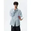 Camisa de Manga Larga para Hombre, Chaqueta Ligera de Lino Transpirable Color Azul Glaciar, Atuendo Dopamina de Seda Hielo para Proteger del Sol en Verano, Blanco