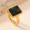 Anillo de Acero Inoxidable Transfronterizo Europeo y Americano Fundido con Puntos Redondos Rectangular de Piedra Natural Anillo de Pareja de Moda Fabricante