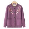 Cardigan Top de Lã Grossa Bordado com Forro de Lã para Mãe de Meia-Idade Vovó Cor Sólida Tamanho Grande Casaco Suéter Quente