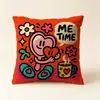 Almohada retro graffiti americana, cojín de dibujos animados con bloques de color dopamina, funda de almohada para sofá de sala de estar, cojín decorativo suave de moda