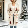 Novo cardigã de botões de comprimento longo de Natal, suéter casaco de moda estampado outono e inverno personalizado casual para mulheres