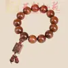 Pulsera de Calabaza con Colgante Cuadrado de Huanghuali de Hoja Grande, Diseño Creativo Yiming Xianyuan para Hombres y Mujeres, Estilo de Pareja, Pulsera de 108 Cuentas Redondas