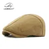 Gorro de Lana para Mujer Otoño e Invierno Forrado de Polar Cálido Boina Sencilla de Color Sólido Gorra de Alta Calidad Gorra Británica para Hombre