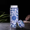 Taza Aislada de Esmalte Cerámico de Doble Capa Taza de Té Porcelana Azul y Blanca Taza de Agua Taza de Oficina Hogar Viaje Regalo de Negocios