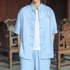 Estilo Novo Verão 2026 Estilo Chinês Camisa Masculina Bordada com Botões Manga Curta, Tamanho Grande Tendência Solta Casual Roupa Tang para Homens