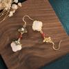 Colgante Corte Trébol de Cuatro Hojas Plata 925 Incrustado Imitación Jade Hetian Aretes Esmaltados Elegantes Vintage para Mujer Aretes