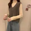 2026 Nuevo Chal de Punto para Otoño Invierno Mujer Cuello en V Sin Mangas Camiseta sin Mangas Ropa Exterior Tejido Chal de Color Sólido Versátil