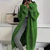 Casaco Suéter Grossado Outono e Inverno Acima do Joelho Feminino Solto Versátil Base Manga Longa Cardigan Tricotado Estilo Preguiçoso Tendência Comprimento Médio
