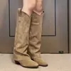 Botas Western de Caña Alta de Ante para Mujer Chuyuji 2026 Nuevo Estilo Otoño/Invierno Tacón Grueso Punta Fina de Moda Versátiles Botas Largas