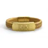 Pulsera de Acero de Titanio Estilo Xizang de Cinco Sutras para Hombres y Mujeres, Pulsera Versátil Color Oro Arena, Pulsera de Cordón de Cuero, Venta al por Mayor