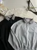 Sudadera pesada con cuello polo de patchwork de espiga gris floral americana, unisex, estilo intelectual Miu, prenda de abrigo de otoño