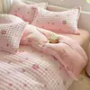 Conjunto de quatro peças em veludo bolha de alta gramatura com estampa, conjunto de três peças em veludo bolha de desenho animado fresco e fofo, roupa de cama Nantong