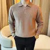 Suéter de Color Sólido con Cuello Camisero Estilo Old Money Otoño/Invierno 2026 para Hombre, Manga Larga, Cálido, para Viajar, Estilo Minimalista POLO Ropa de Punto para Hombre