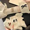 Meias Empilhadas de Algodão de Xinjiang com Animais Bolinhas Coloridas Ursinho Estilo Academia Japonesa Laço Meias de Cano Médio Outono Inverno