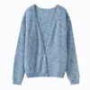 Cárdigan de punto con cuello en V de lana de camello para mujer, suéter estilo nuevo otoño 2026, chal, top de manga larga con hilo de colores