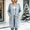 Novo cardigã de botões de comprimento longo de Natal, suéter casaco de moda estampado outono e inverno personalizado casual para mulheres