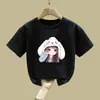 2368# Verano Nuevo Perezoso Estilo Coreano Combinación Perfecta Ajustado Manga Corta Camiseta para Niñas Estilo Extranjero Dibujos Animados Infantiles