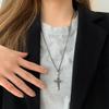 Collar Cruz de Pluma Vintage Distressed Plata Esterlina s925 Personalizado Trendy ins Cadena Clavícula para Mujer Joyería Estilo Coreano