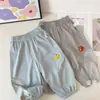 Calças Respiráveis Anti-Mosquito~Novo Estilo de Verão Calças Longas Casuais para Meninos, Calças Jogger Simples e Finas para Bebês, Calças Infantis da Moda