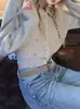 Cardigan de Punto con Solapa Gris Cálido del Puerto de Nueva York para Mujer Otoño Temprano 2025 Nuevo Top Corto Ajustado