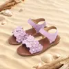 Sandalias de Flor de Perla para Niñas Suela Suave Antideslizantes Velcro Punta Abierta Dulce Estilo Princesa Zapatos para Niñas
