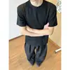 Camiseta de Manga Corta Patchwork Pesada Color Gris Cleanfit para Hombre, Verano, Corte Boxy, Hombro Normal, Estilo Americano, Cuello Pequeño, Manga Media