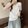 Playera de Manga Corta con Cuello en V Bordada de Conejo de Talla Grande para Mujer en Verano para mm Gorditas para Cubrir el Vientre y Lucir Adelgazante Diseño Top de Punto con Hombro Derecho
