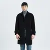 Abrigo de cachemira de doble cara estilo coreano para hombre, de alta gama, con cuello de solapa, corte holgado, hombros caídos, gabardina de lana de longitud media