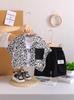Conjunto Infantil Manga Curta Verão 2025 Novo Camisa Infantil Estampa de Leopardo Shorts Casuais Conjunto de Duas Peças Roupa de Verão da Moda Roupa Infantil