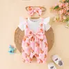 Conjunto de Ropa Infantil Baoxin 26 Verano para Niña Mono de Manga Acampanada con Estampado de Pony, Mameluco con Lazo, Diadema, En Stock