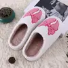 Zapatillas de Algodón Rosas con Lazo para Otoño e Invierno Zapatillas Caseras de Peluche Zapatillas Cálidas para Mujer Pareja Zapatillas Engrosadas