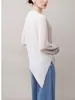 Camiseta Asimétrica de Manga Larga para Mujer Otoño 2025 Nueva Holgada Efecto Adelgazante Abertura Pliegues Top Camisa Base