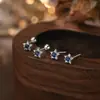 Pendientes de Plata Pura S999 con Circonita de Estrella para Mujer, Diseño Moderno y Sencillo, Clavijas Elegantes para Hélice Auricular, Pendientes de la Serie Azul de Nicho