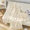 Pijama para Mujer Verano Algodón Puro Gasa Tirantes Camisón 100% Algodón Lindo Falda de Longitud Media Ropa de Casa Estilo Coreano Camisón para Mujer