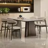 Mesa de Comedor de Piedra Sinterizada Blanca Pura Base de Soporte Completo Mesa de Comedor Rectangular Lujo Ligero Moderno Minimalista Diseñador Mesa de Comedor de Acero Inoxidable