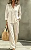 Conjunto feminino de duas peças, estilo casual francês, lapela, botões na metade, manga longa, calça pantalona larga, transfronteiriço europeu e americano, 2026