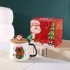 Taza Navideña Linda con Tapa y Cuchara Caja de Regalo Creativa Taza de Cerámica de Santa Claus Regalo de Acompañamiento