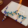 Set de Joyería Vintage de Segunda Mano Pendientes de Flor Gota de Agua con Pasador de Plata Lujo Accesible Estilo Palacio Cadena Alta para Clavícula para Mujer