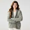 Cárdigan de cachemir tejido a mano con cuello vuelto para mujer, Otoño e Invierno, Abrigo de punto casual holgado adelgazante, Top versátil