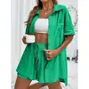 Punto Cruzado Aliexpress Moda Pantalones Cortos Traje de Camisa de Color Puro de Dos Piezas para Mujer Casual Holgado de Manga Corta Fila Única