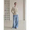 Suéter Tejido de un Hombro con Calados y Volantes Estilo Francés para Mujer, Nuevo Otoño 2026, Ajustado Versátil de Moda